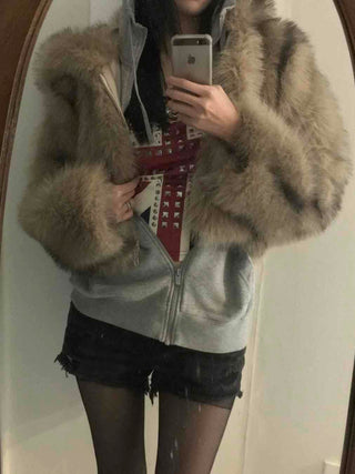Rabbit Oversized Hooded Fur Jacket
