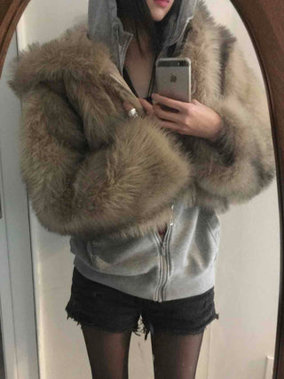 Rabbit Oversized Hooded Fur Jacket