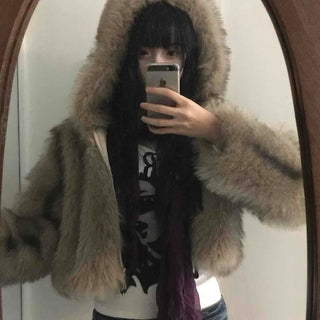 Rabbit Oversized Hooded Fur Jacket