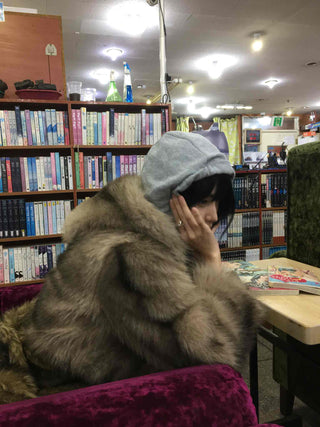 Rabbit Oversized Hooded Fur Jacket