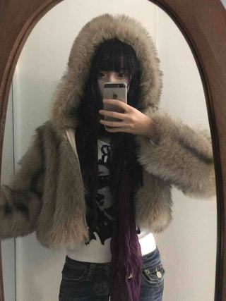 Rabbit Oversized Hooded Fur Jacket