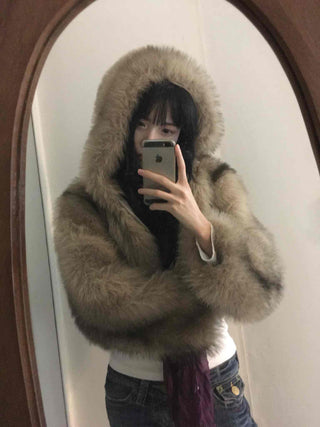 Rabbit Oversized Hooded Fur Jacket