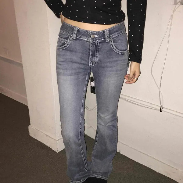 Vintage Washed Bootcut Denim Long Pants