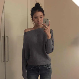 Cold Shoulder Off-Wide Slit Oversized Knit