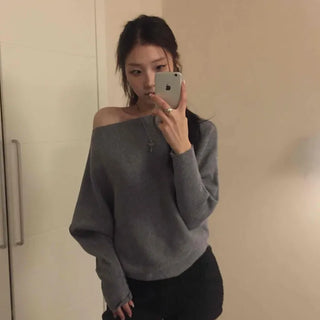 Cold Shoulder Off-Wide Slit Oversized Knit