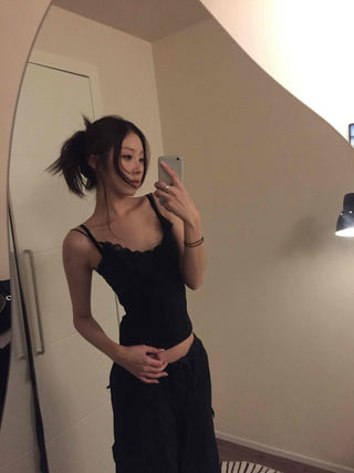 Scallop Feminine Crop Slim Knit Sleeveless