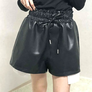 Faux leather shirred balloon fit shorts