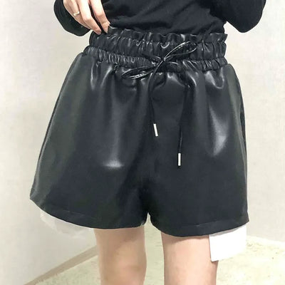 Faux leather shirred balloon fit shorts
