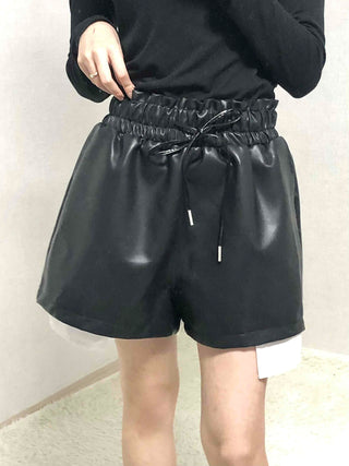 Faux leather shirred balloon fit shorts