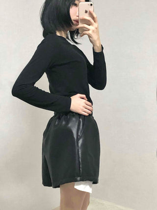 Faux leather shirred balloon fit shorts