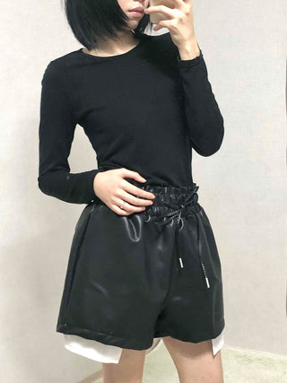 Faux leather shirred balloon fit shorts