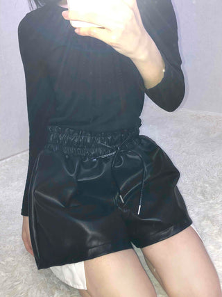Faux leather shirred balloon fit shorts