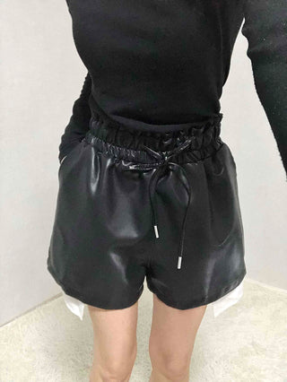 Faux leather shirred balloon fit shorts