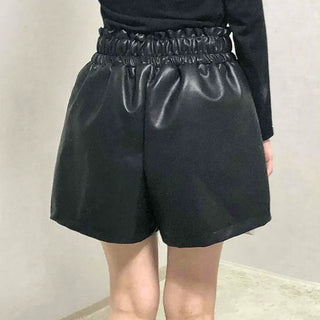 Faux leather shirred balloon fit shorts