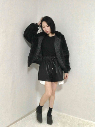 Faux leather shirred balloon fit shorts