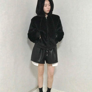 Faux leather shirred balloon fit shorts