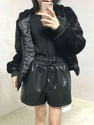 Faux leather shirred balloon fit shorts