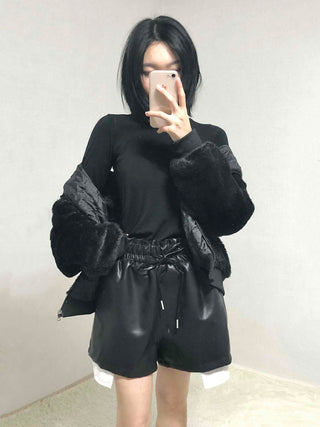 Faux leather shirred balloon fit shorts