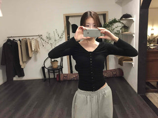 Sexy V-neck Button Slim Fit Crop Cardigan