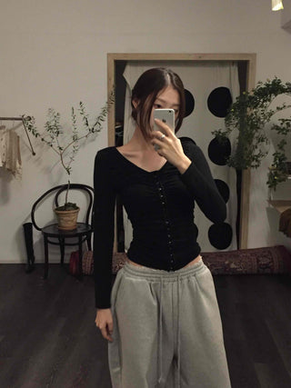 Sexy V-neck Button Slim Fit Crop Cardigan