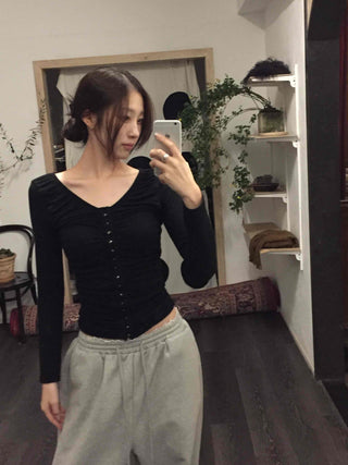 Sexy V-neck Button Slim Fit Crop Cardigan
