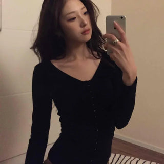 Sexy V-neck Button Slim Fit Crop Cardigan