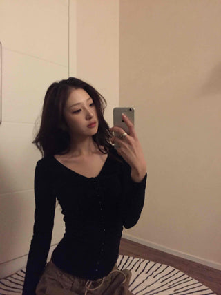 Sexy V-neck Button Slim Fit Crop Cardigan