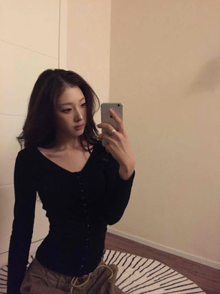 Sexy V-neck Button Slim Fit Crop Cardigan