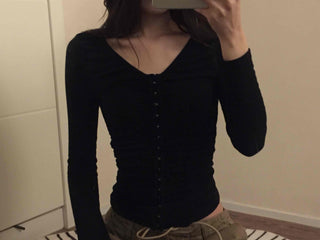 Sexy V-neck Button Slim Fit Crop Cardigan