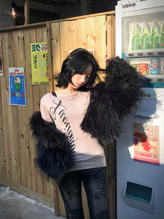 Lettering Embroidered Slim Fit Round Neck Long Sleeve T-shirt