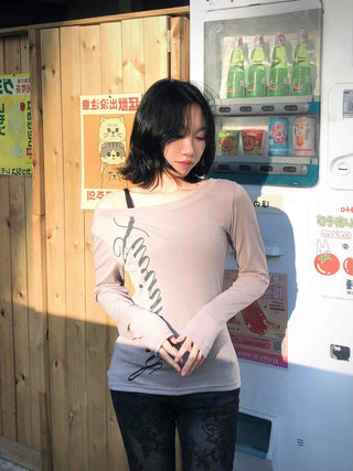 Lettering Embroidered Slim Fit Round Neck Long Sleeve T-shirt