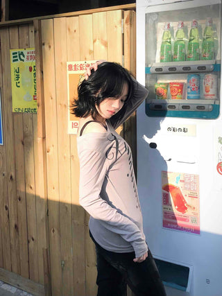 Lettering Embroidered Slim Fit Round Neck Long Sleeve T-shirt