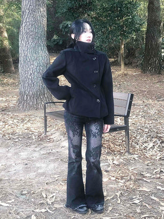 80% Wool Mandarin Collar Single Short Coat