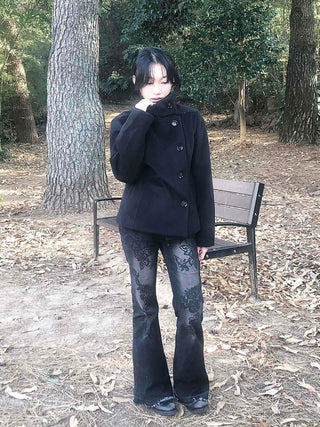 80% Wool Mandarin Collar Single Short Coat
