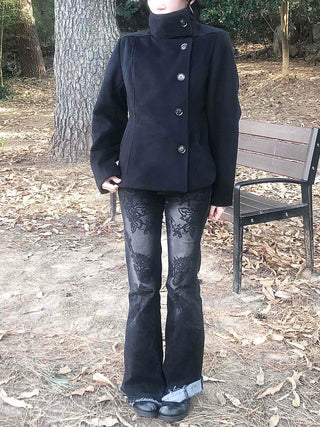 80% Wool Mandarin Collar Single Short Coat