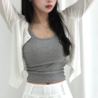 Dried Layered Ribbed Halter Neck