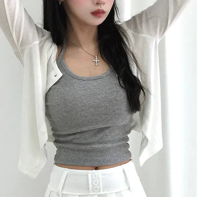 Dried Layered Ribbed Halter Neck