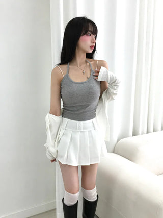 Dried Layered Ribbed Halter Neck