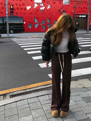 Brown Loose Fit Double-Pleat Straight Slacks