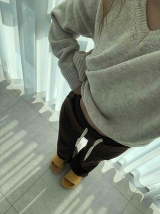 Brown Loose Fit Double-Pleat Straight Slacks