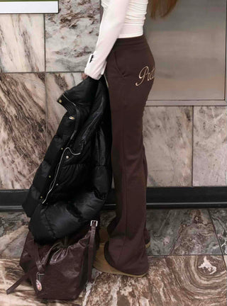 Brown Loose Fit Double-Pleat Straight Slacks