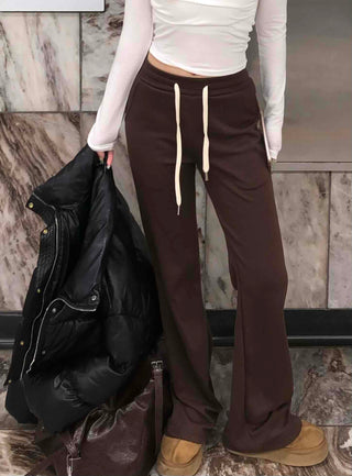 Brown Loose Fit Double-Pleat Straight Slacks