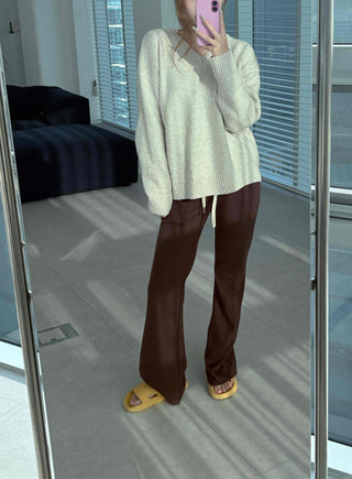 Brown Loose Fit Double-Pleat Straight Slacks