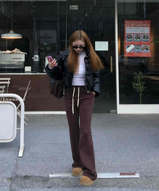 Brown Loose Fit Double-Pleat Straight Slacks