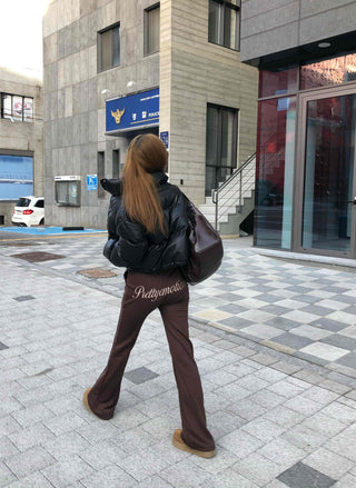 Brown Loose Fit Double-Pleat Straight Slacks