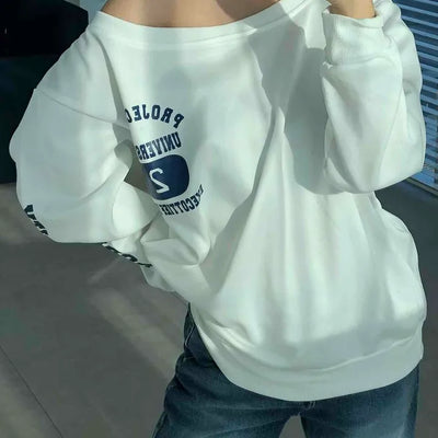College Arch Logo Sliding Neckline Balloon Fit Sweatshirt