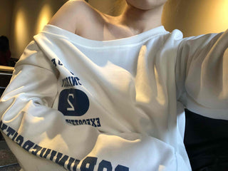College Arch Logo Sliding Neckline Balloon Fit Sweatshirt