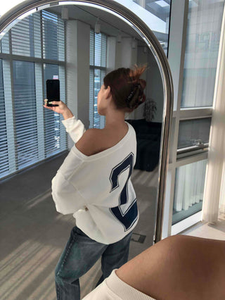 College Arch Logo Sliding Neckline Balloon Fit Sweatshirt
