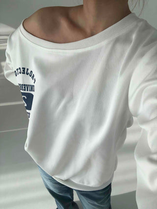 College Arch Logo Sliding Neckline Balloon Fit Sweatshirt