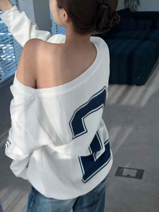 College Arch Logo Sliding Neckline Balloon Fit Sweatshirt